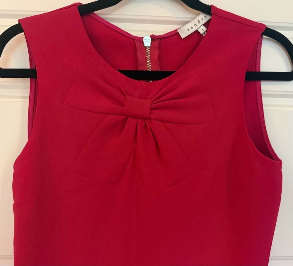 Sandro Paris Hot Pink Magenta Bow Fitted Mini Dress Size XS - Picture 4 of 11